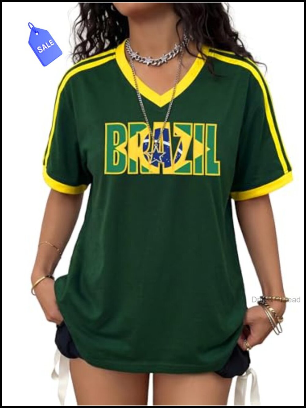 Brazil Jersey T-Shirt Womens V Neck Short Sleeve Top